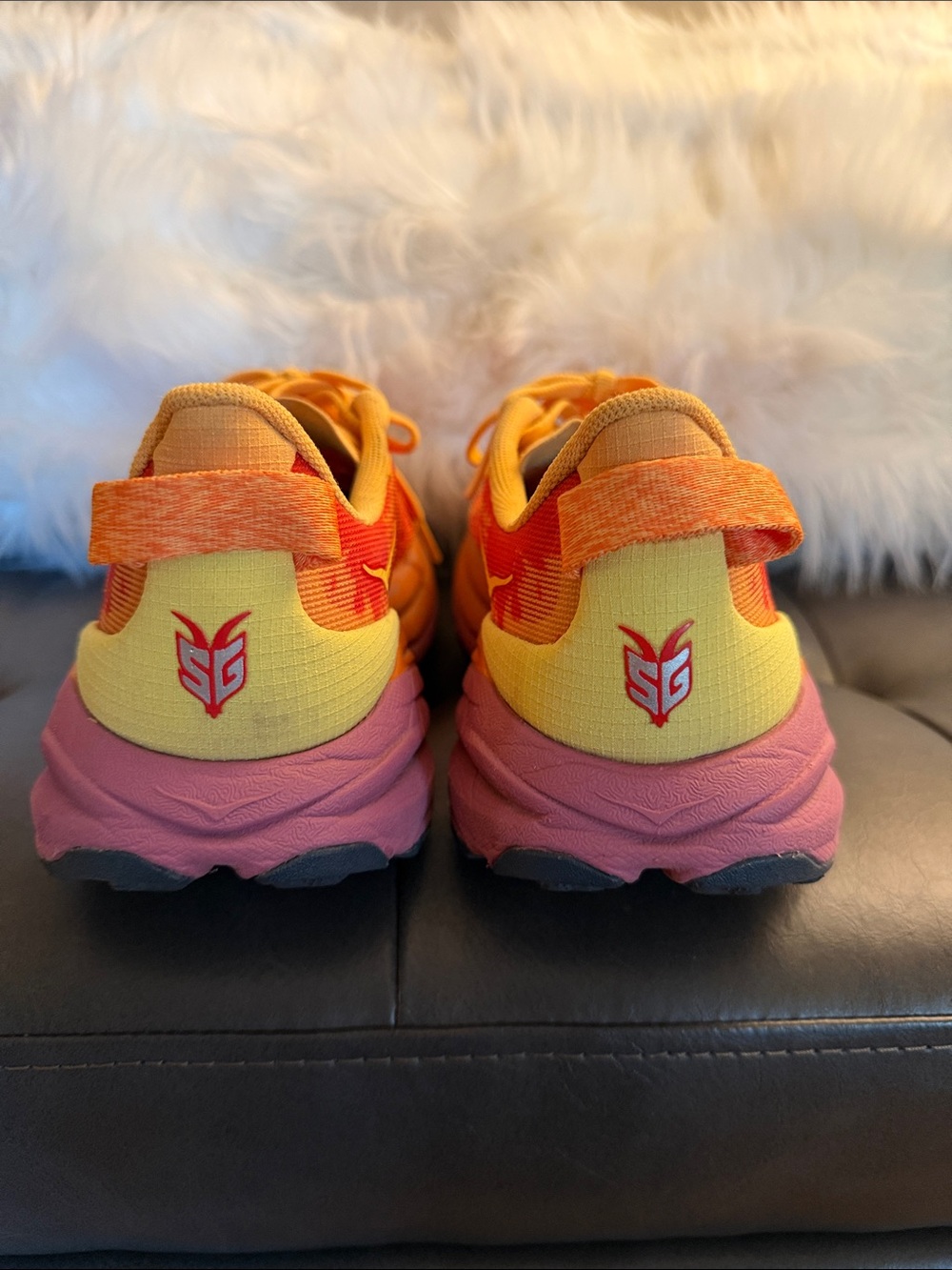 Hoka Speedgoat 6 Orange, Yellow & Pink Trail Sneakers 8.5 - Picture 6 of 8